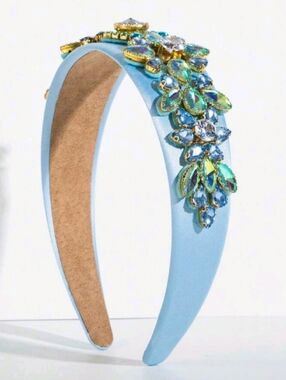 Elegant Regal Embellished Light Blue Aqua Crystal Headband